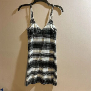 Roxy Striped Racerback Tank Dress Black White Knee Length Women's One Size​